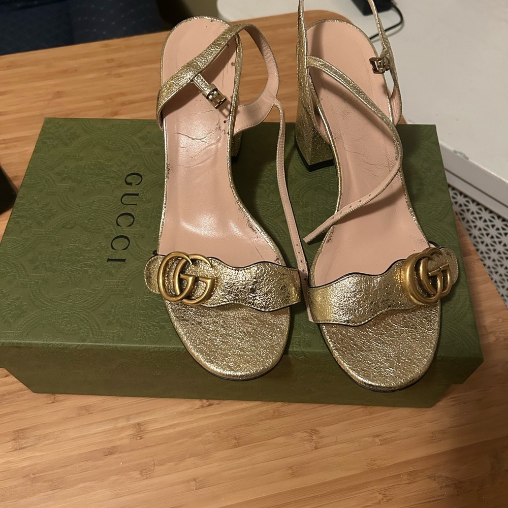 Gucci Women's Gold Block Heel Sandals